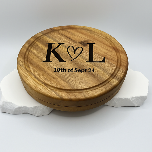 Personalised Engraved Wedding Round Cheese Set